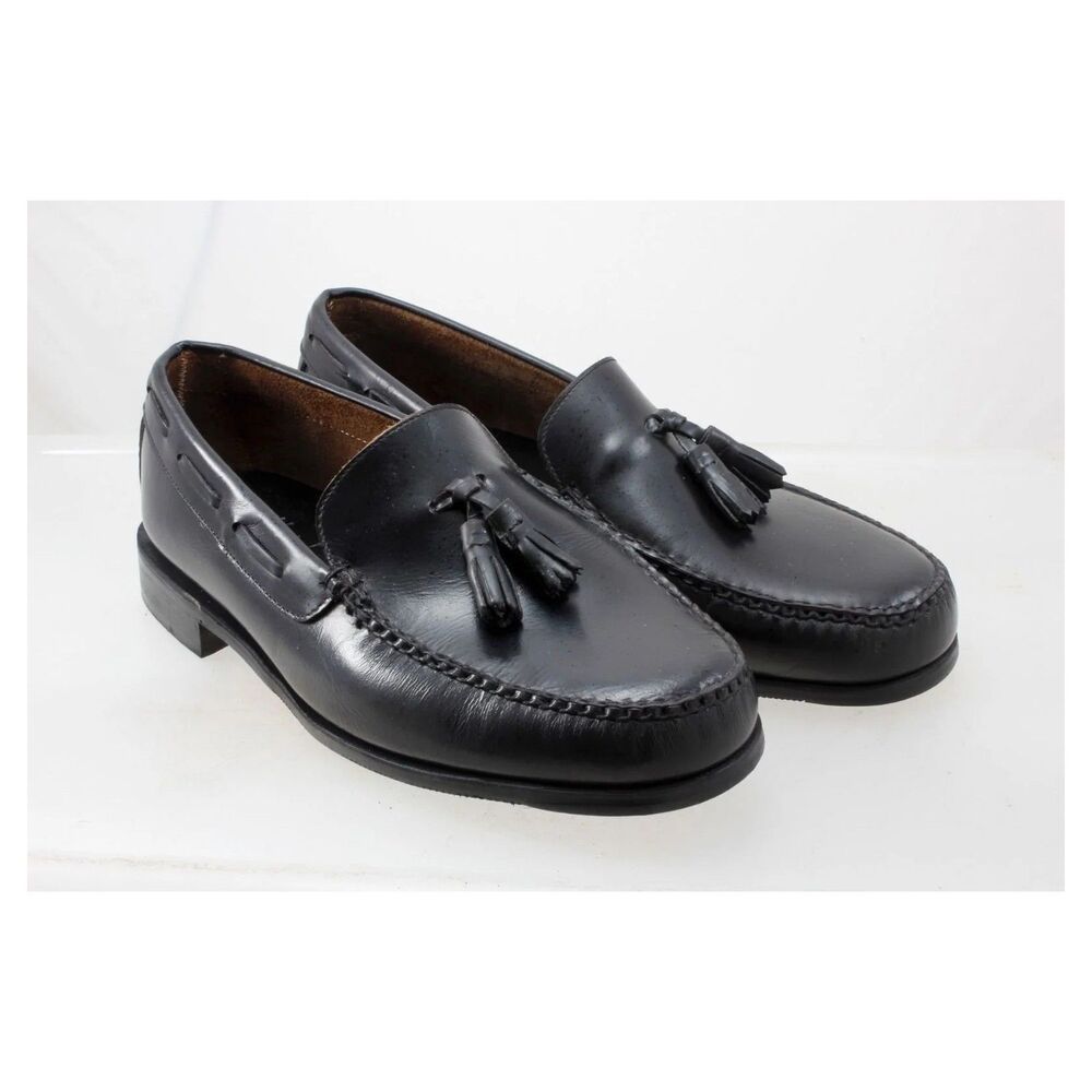 Hitchcock Black Leather Tasseled Loafers No Slip 1207 Wide Men's sz. 9.5 E 607
